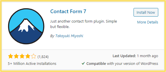 Screenshot of the Contact Form 7 installation screen within the WordPress Dashboard