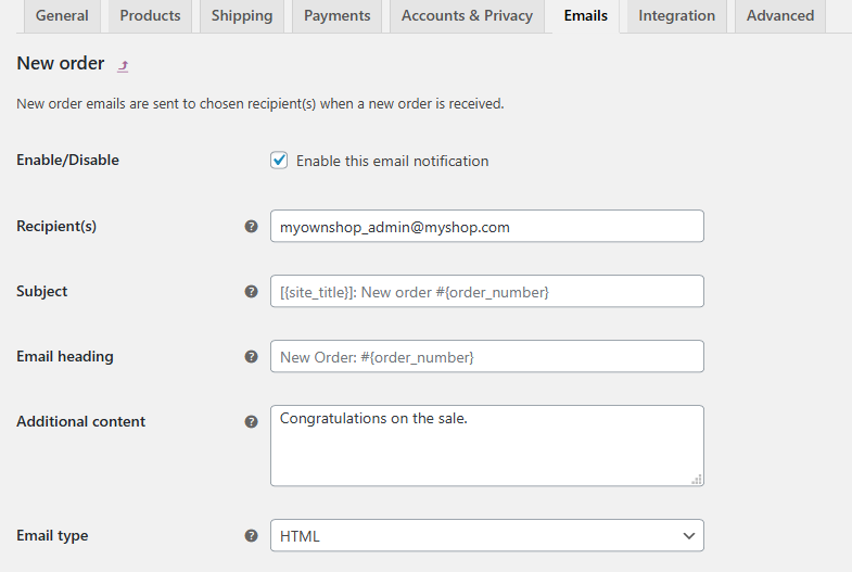 WooCommerce Customize Emails